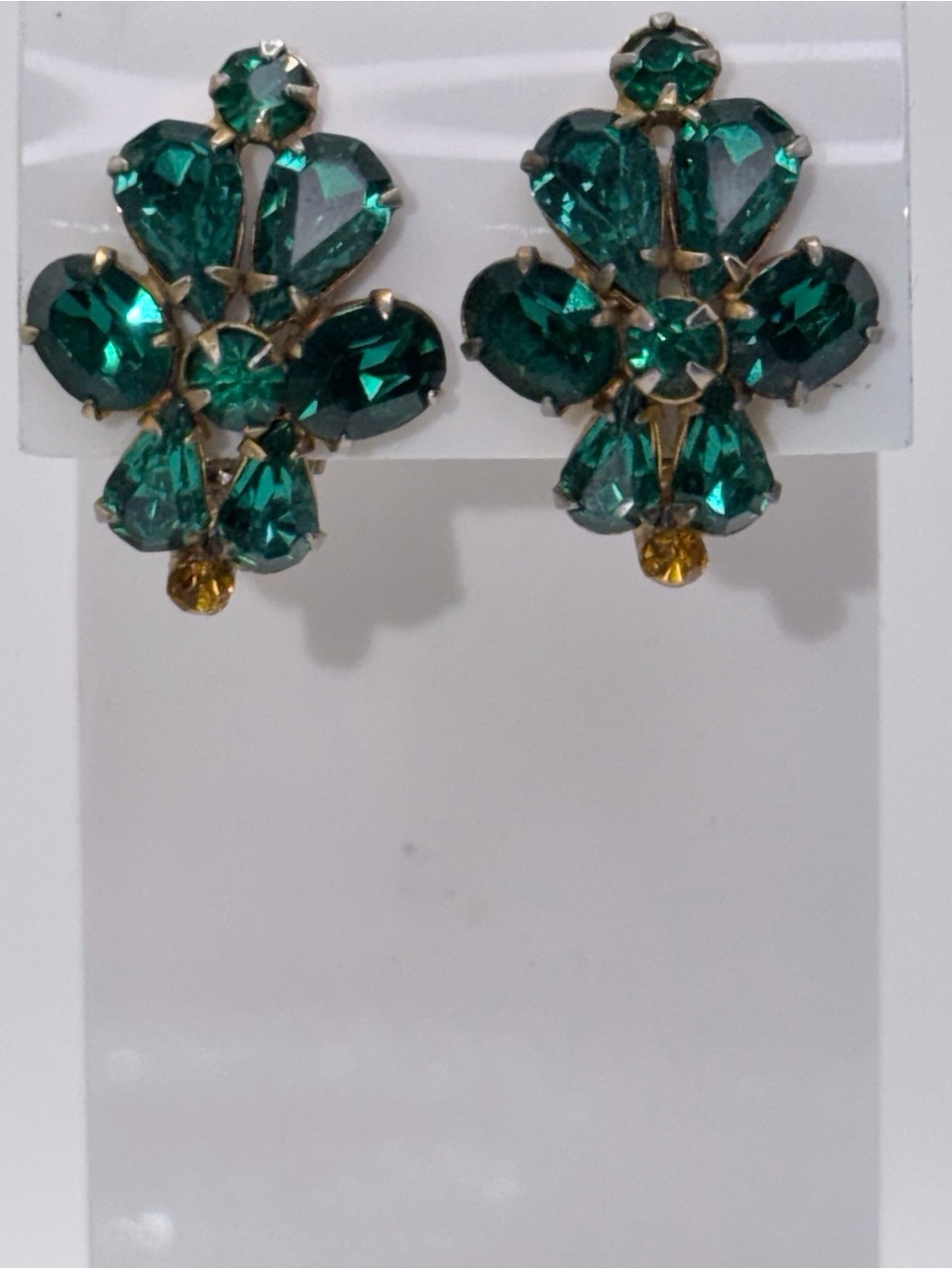 Vintage Green Crystal Cluster Earrings - Women Jewelry